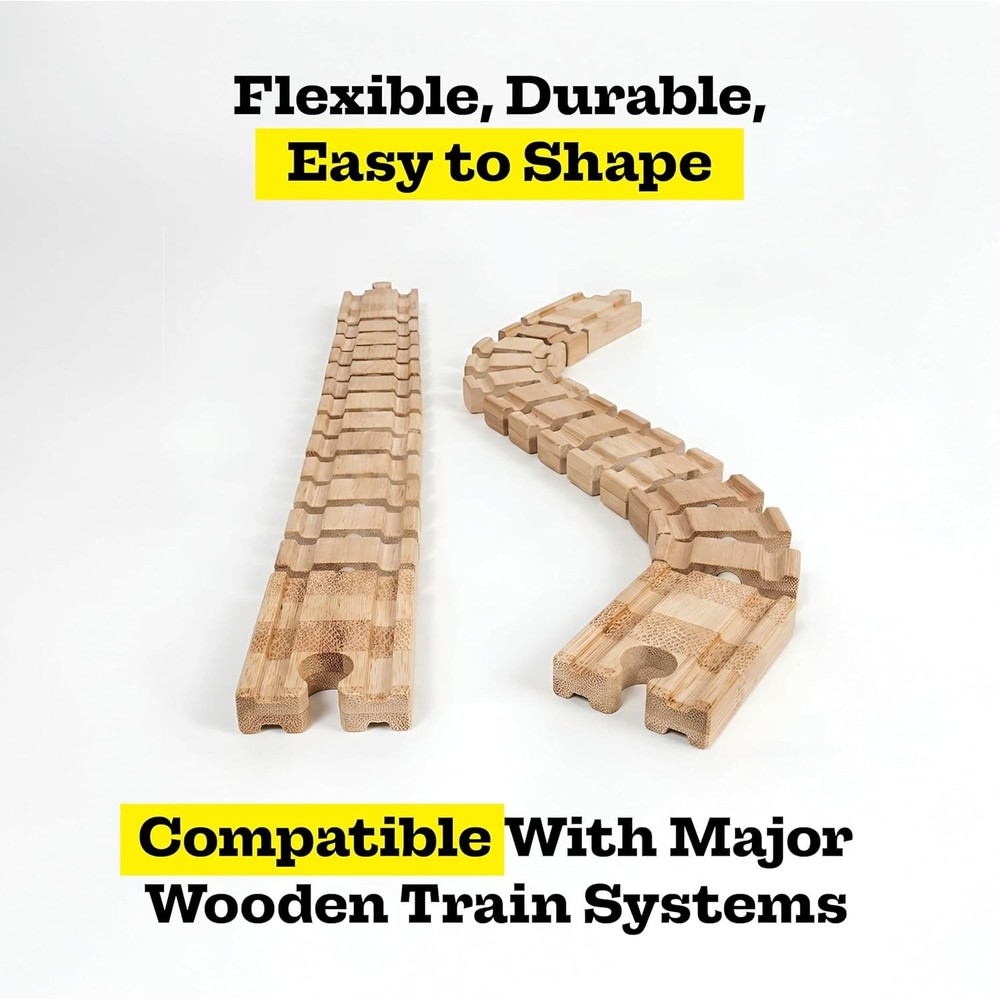 2-Pack Bendable Wooden Train Tracks - Accessories for Kids Train Sets
