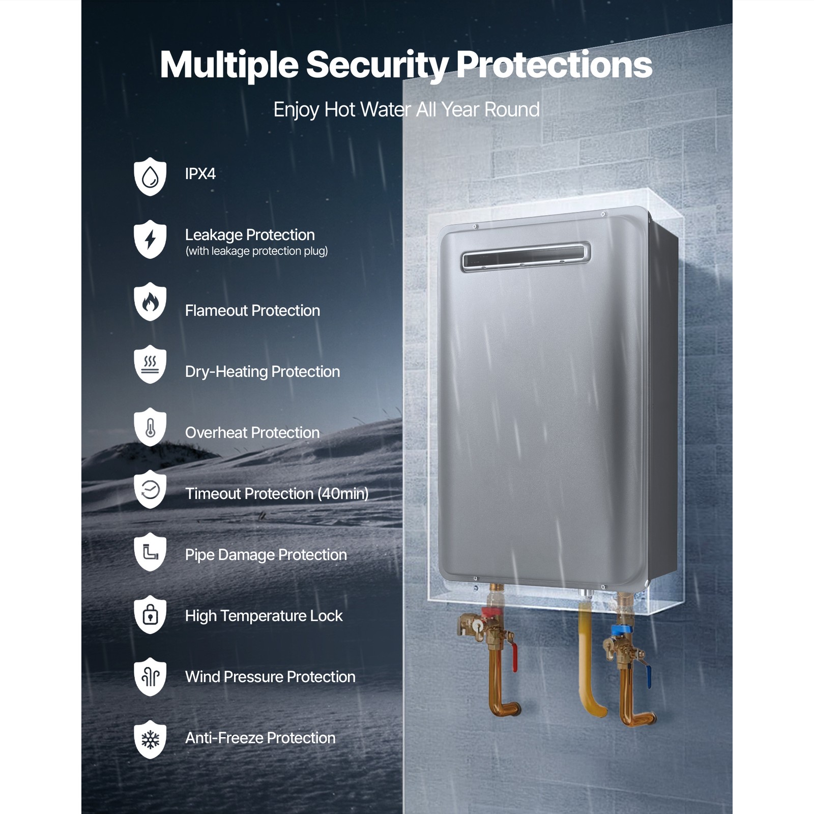 Uimoso Outdoor Propane Tankless Hot Water Heater 120,000BTU Instant 5.3gal