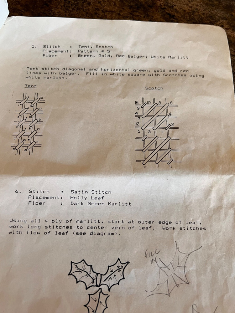 NOEL MINI SOCK NEEDLEPOINT 90% Complete Instructions Side Notes Floss, Metallic