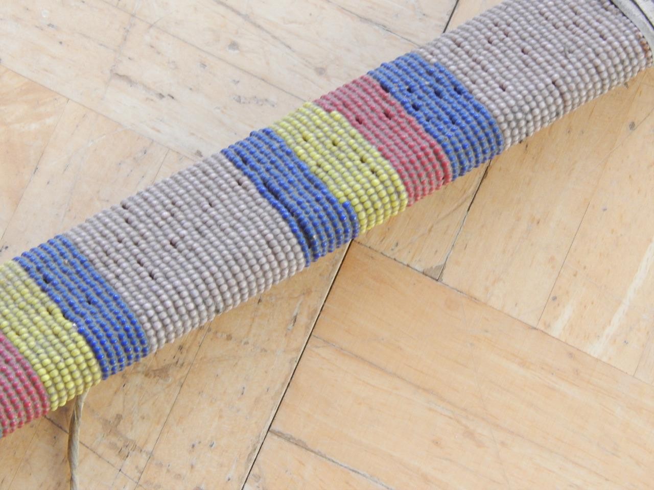 VINTAGE 48" t MID CENTURY NORTHERN PLAINS BEADED HIDE BACKED BOW - NICE !