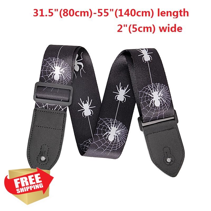 Polyester Guitar Strap 2" Wide Leather Ends Pattern