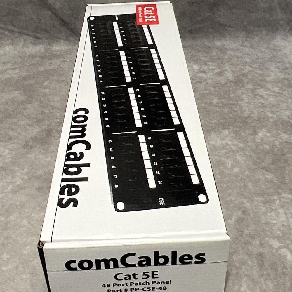 ComCables Cat 5E Patch Panel 48 Port PP-C5E-48 2U Rack Mount Black RJ45