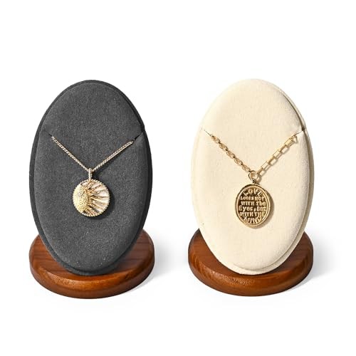 Solid Wood Necklace Pendant Display Stand Microfiber Necklace Display Beige