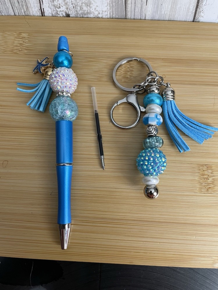 HAND MADE BEAD PEN & BEAD KEY CHAIN - & INK REFILL-