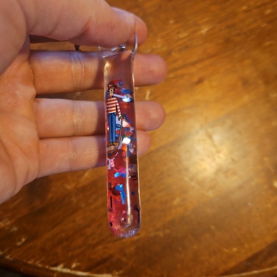 Vintage 1991 Where’s Waldo Red White Blue Glitter Pink Wonder Tube 4" Key Chain