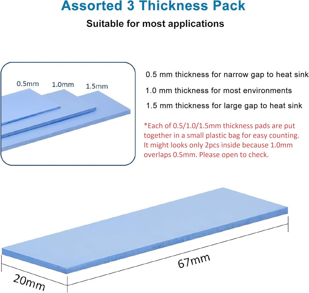 12-Pack Thermal Conductive Silicone Pads for SSD, CPU, GPU, IC Chipset Cooling -