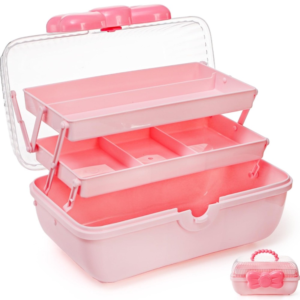 11" Three-Layer Multipurpose Storage Box, Clear Plastic Art Craft Organizer, ...