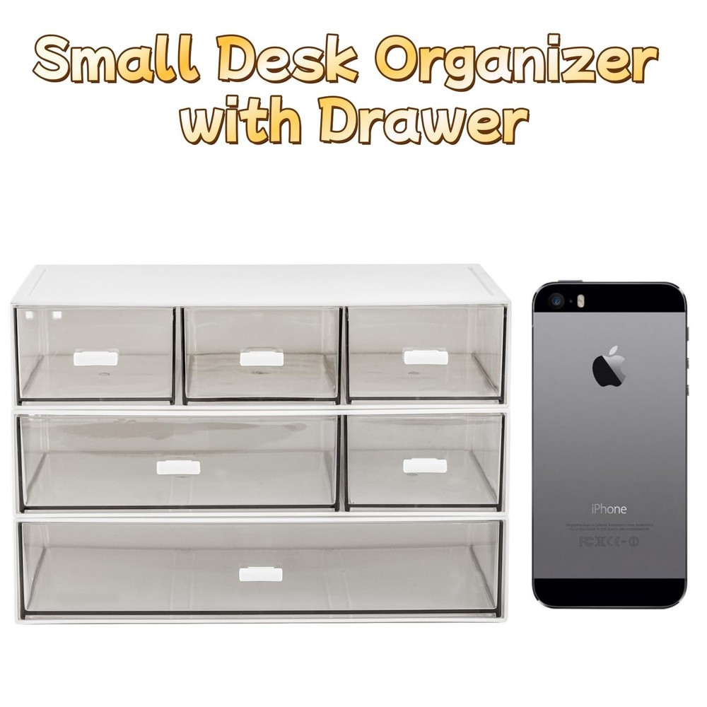 Lyellfe 3 Tier Small Desk Organizer with Drawer, Stackable Desktop Storage Bo...