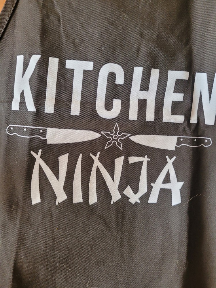 "Kitchen Ninja" Small Black Bib Apron with Pockets and Adjustable Neck