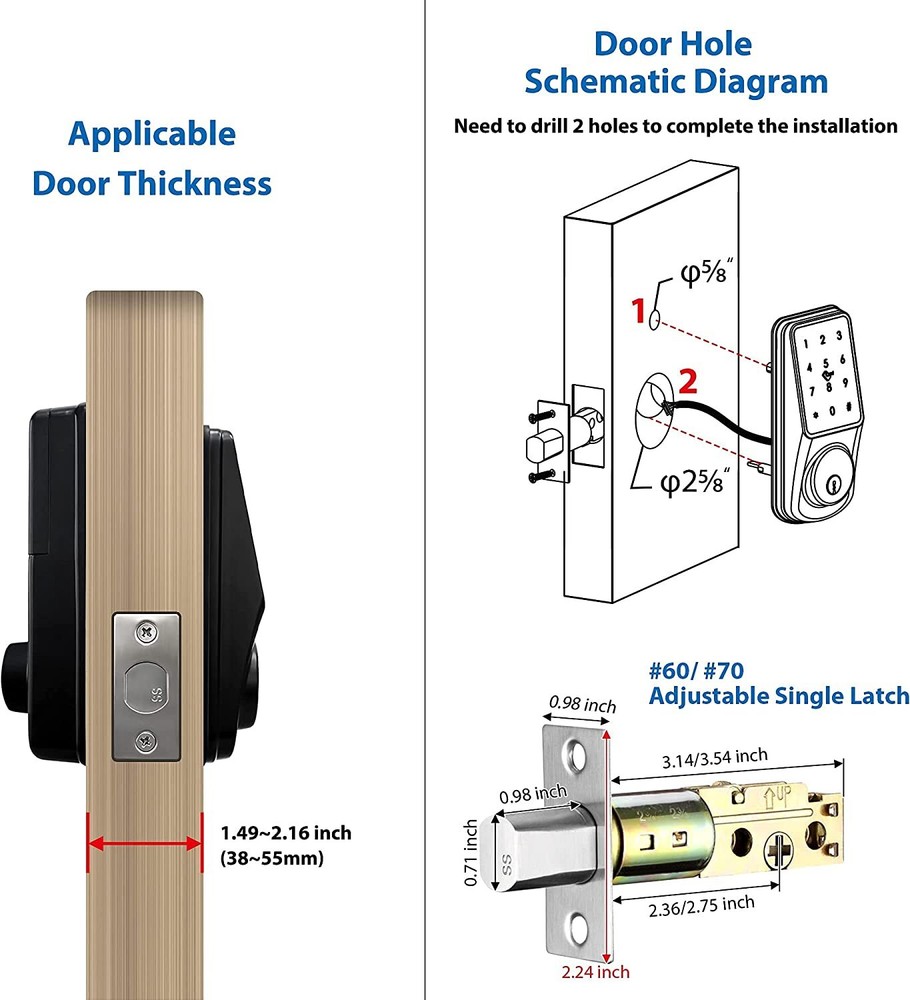 🔥Smart Keyless Keypad Bluetooth Deadbolt IP65 w/ APP, Code, ID Card & Keys🔥