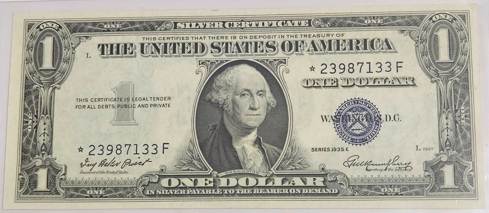 1935-E One Dollar *Star Note* Silver Certificate, Blue Seal, US $1 Note, XF+