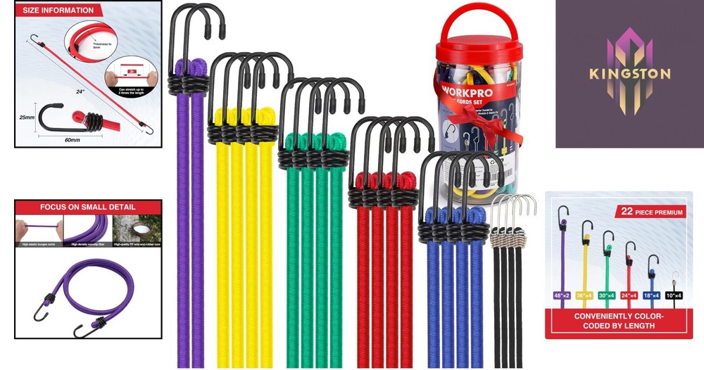 22-Piece Heavy-Duty Bungee Cord Set with Hooks - Multi-Size Ultimate Solution