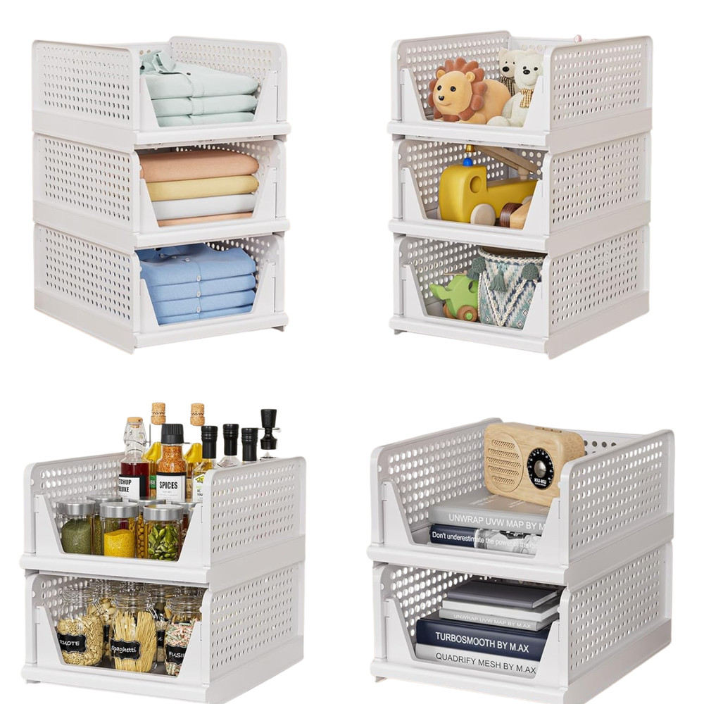 Stackable Storage Bins Clear Organizers for Pantry Closet Durable Home
