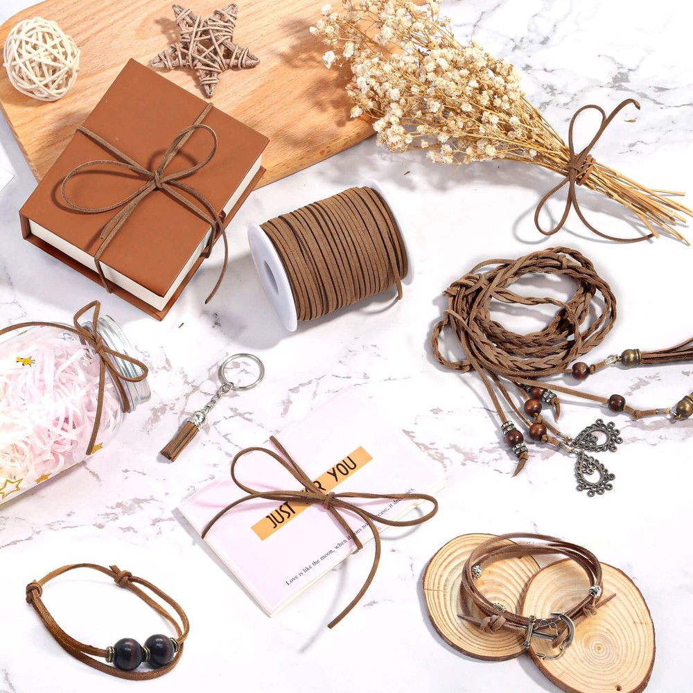 Leather String, Flat Suede Cord Faux Thin Lace for Brown