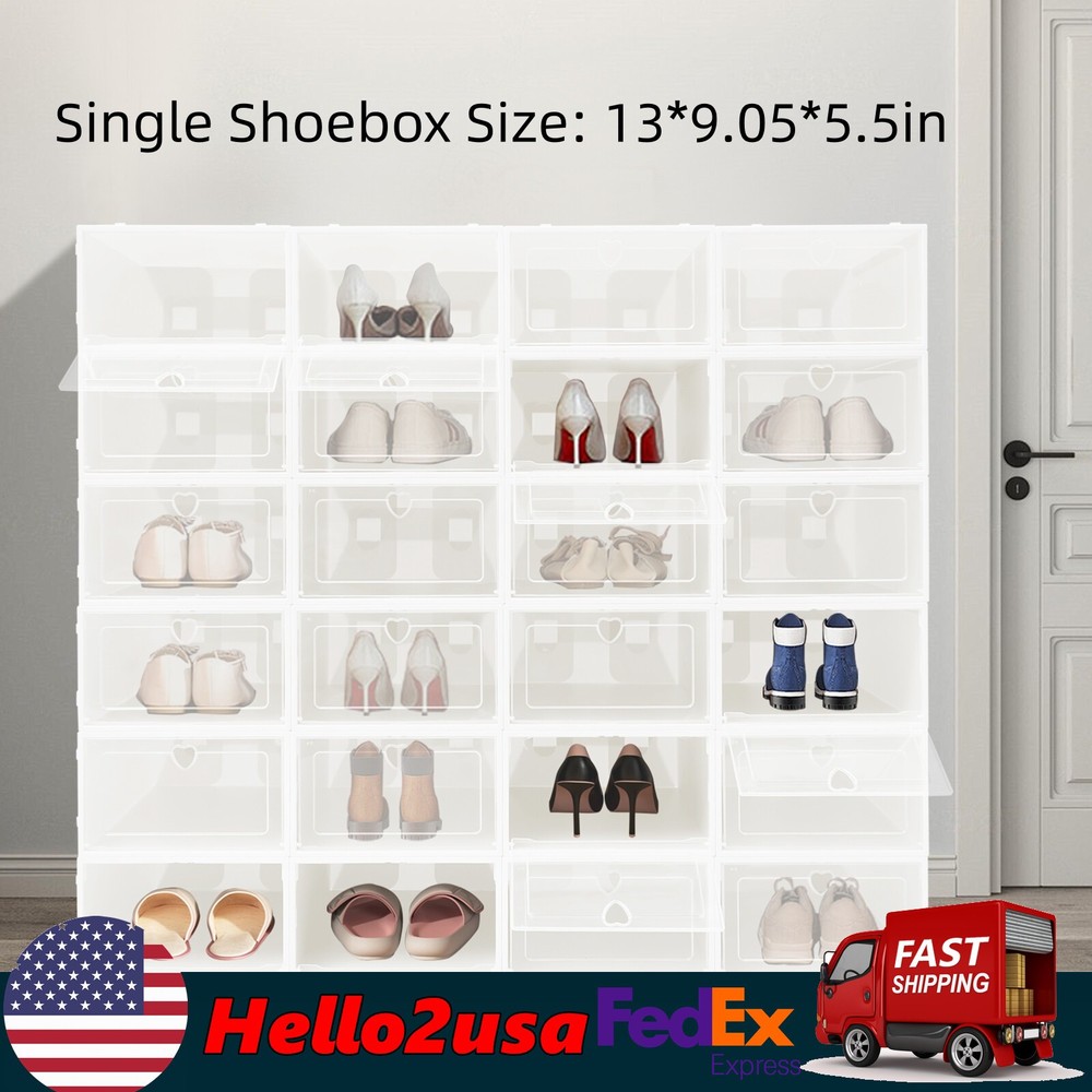 24pcs Shoe Storage Box Shoes Case Transparent Stackable Shoe Organizer Container