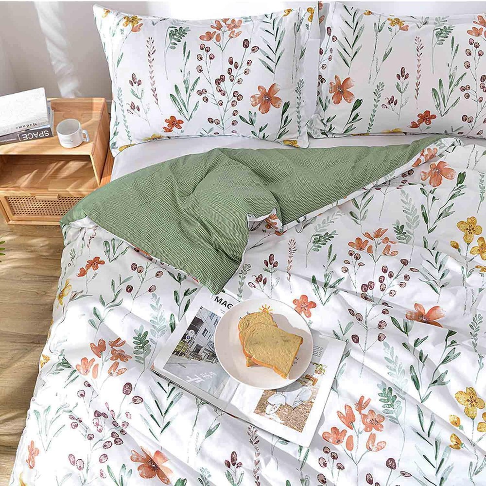 King Size Comforter Set, White Yellow King, Floral Set