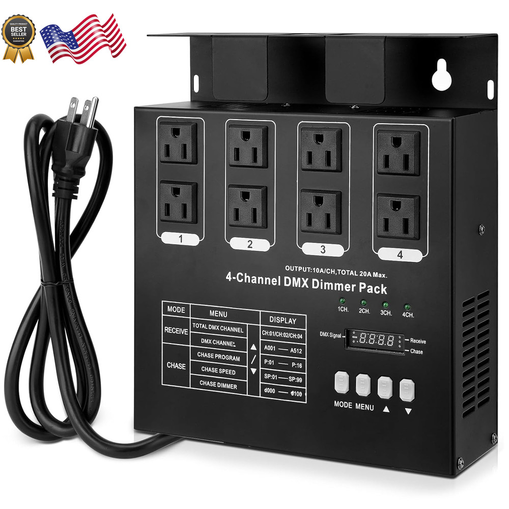 DMX 4-Channel Dimmer Pack with DMX512 Protocol Compatible with High-Voltage