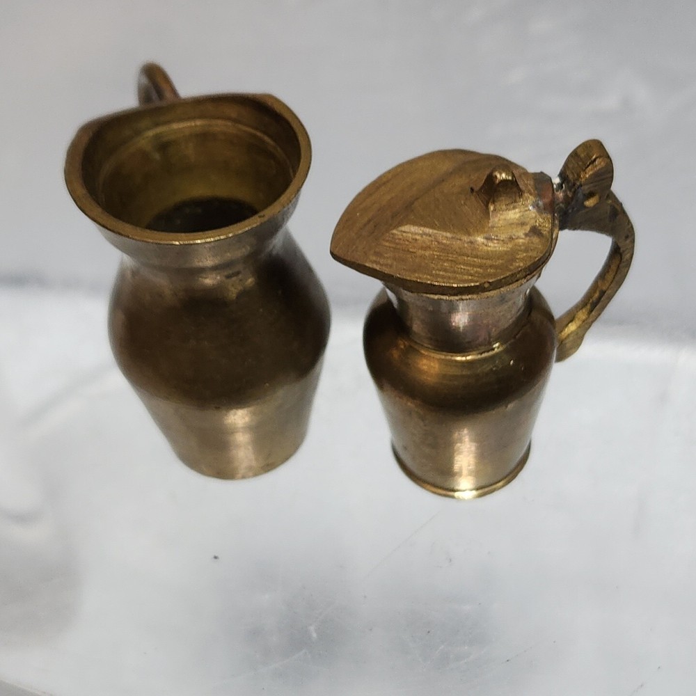 2 Vintage Miniature 2" Dollhouse Solid Brass Pitcher Set Made in India