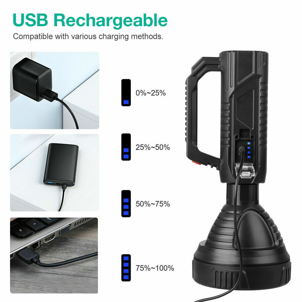 Rechargeable LED Searchlight Portable Super Bright Handheld Spotlight Flashlight