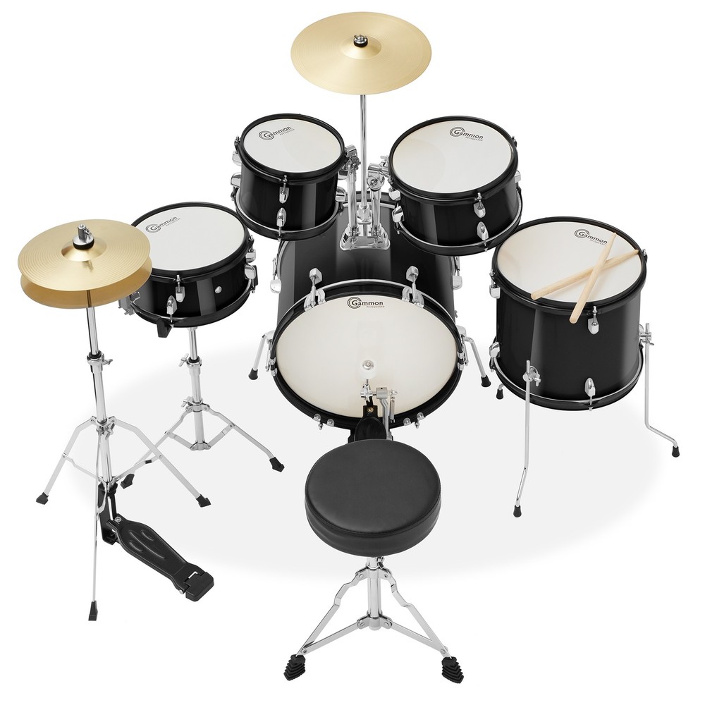 OPEN BOX - 5-Piece Beginner Junior Drum Set w/ Stool & Stands - Black