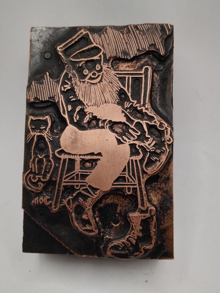 Printing Letterpress Printers Block Old Man & Cat