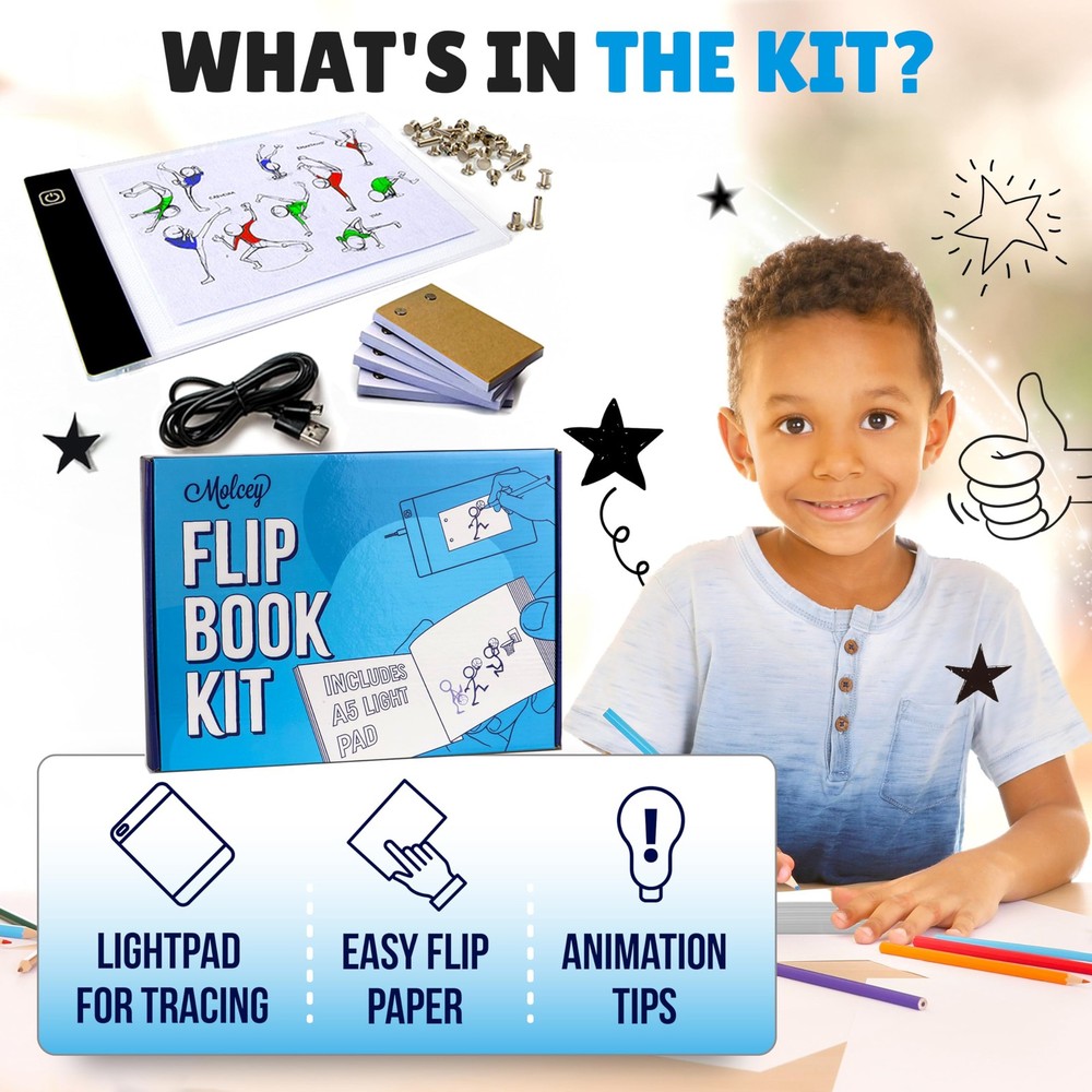Flip Book Kit with LED Light Pad. Includes 240 Sheets Paper White