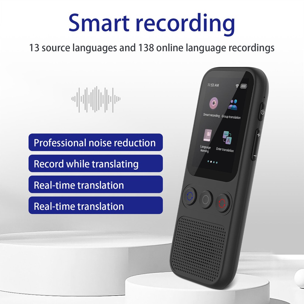 Portable Language Translator Device with 138 Languages Voice Translating Black