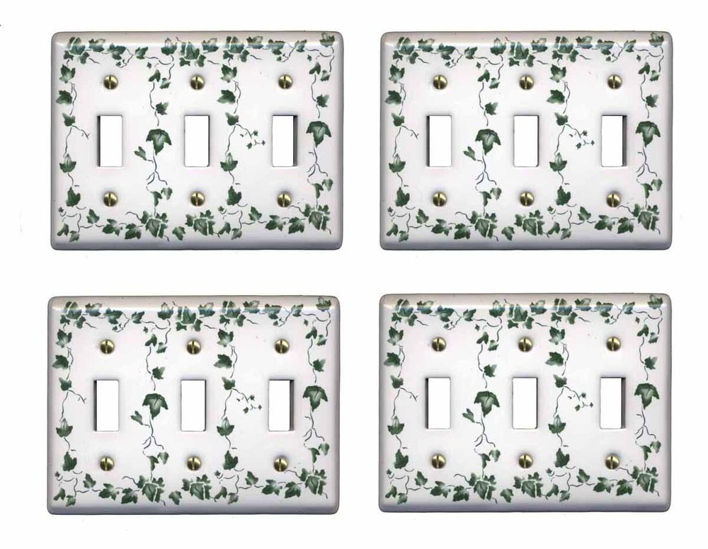 4 Switch Plate White Porcelain Ivy Triple Toggle Light Switch Plate