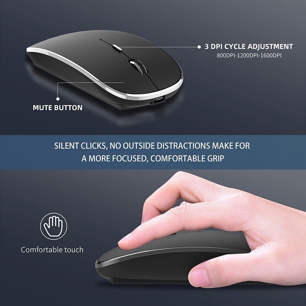 Wireless Mouse Chargeable Portable Silent Wireless Mouse USB and -C Dual Mode...