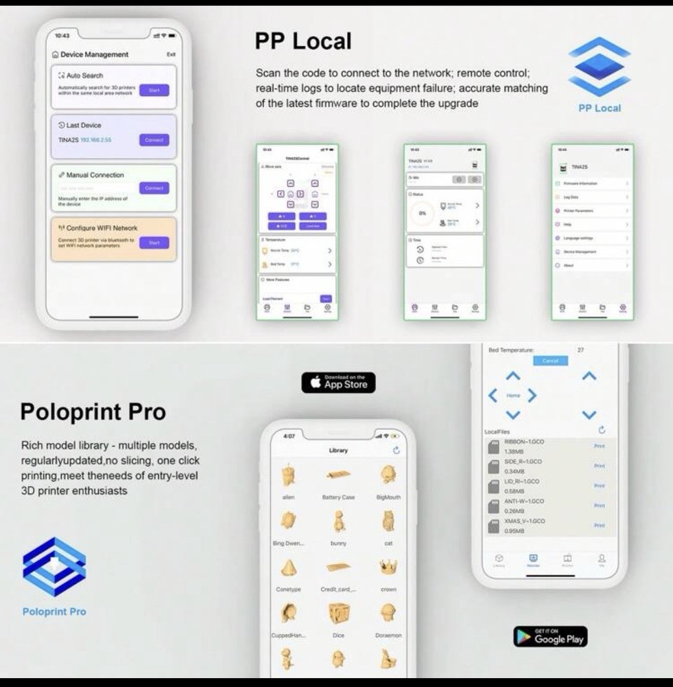 Tina2S Mini 3D Printer, 3D Printer With Wi-Fi Cloud Printing
