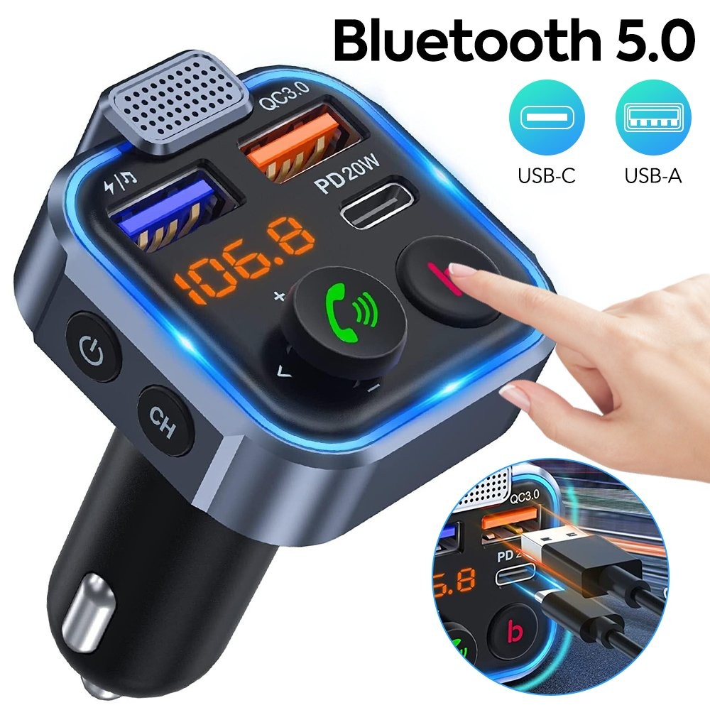 Bluetooth 5.0 Car Wireless FM Transmitter Adapter 2 USB Port Charger Hands-Free