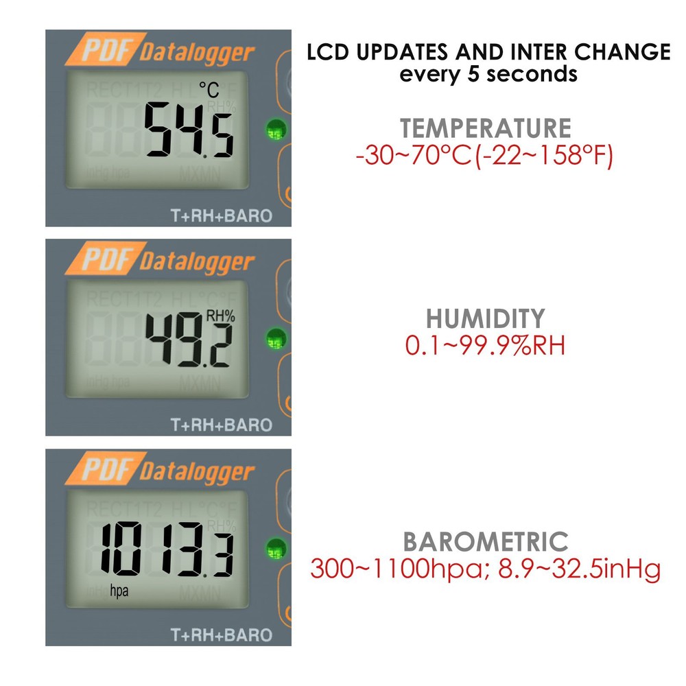 Handy Digital USB Data Logger for Temperature/Humidity /Pressure Barometric IP65