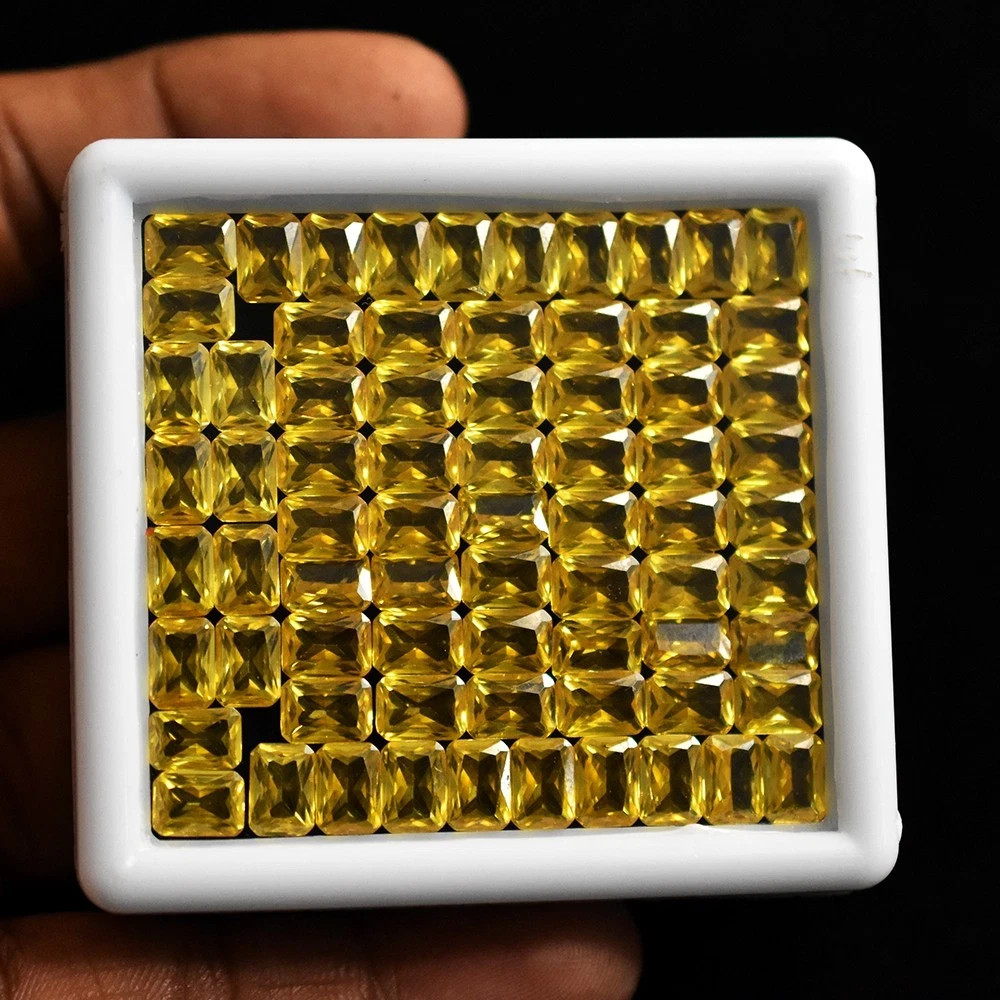 Natural Yellow Sapphire 50 Pcs Emerald Cut Certified Rare Loose Gemstone Lot