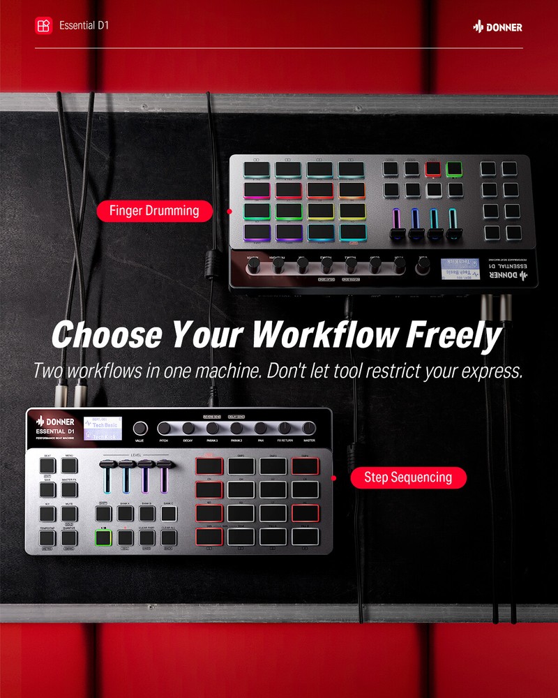 Donner Essential D1 Synthesizer Performance Beat Machine Sequencer Drum Machine