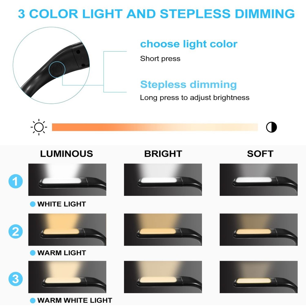 LED Neck Reading Light,Book Lights For Reading In Bed,Adjustable Brightness D...