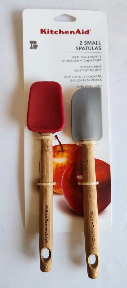 KitchenAid Small Spatula Set 2 Pc Bamboo Red & Gray 8" NEW