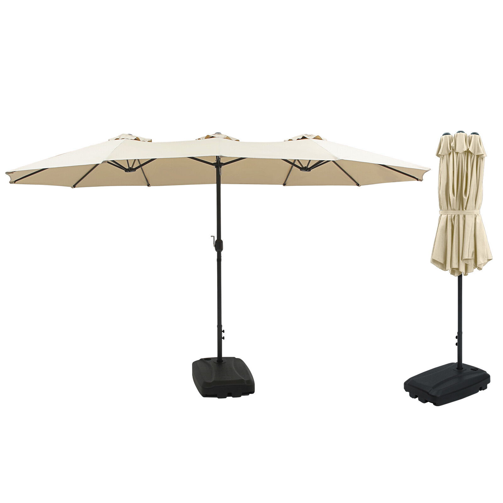 15FT Double-Sided Outdoor Sun Shade Backyard Patio Umbrella Beige w/ Crank Base