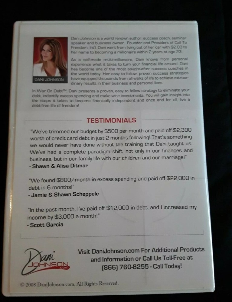 Dani Johnson WAR ON DEBT SET Home Study Program DVDs WORKBOOK 
