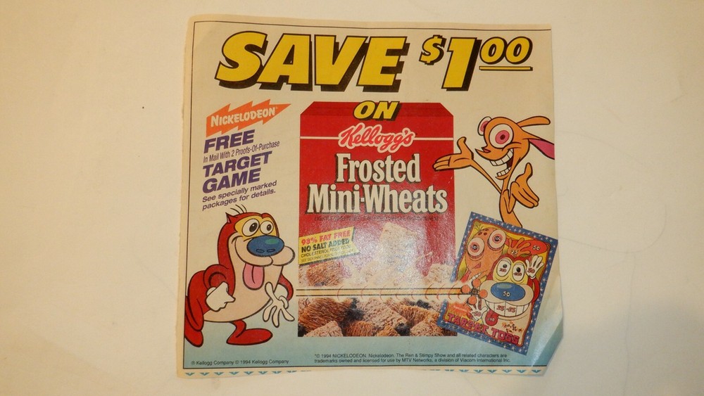 REN &STIMPY KELLOGGS TARGET GAME PROMOTIONFROSTED MINI WHEATS ADVERTISEMENT AD
