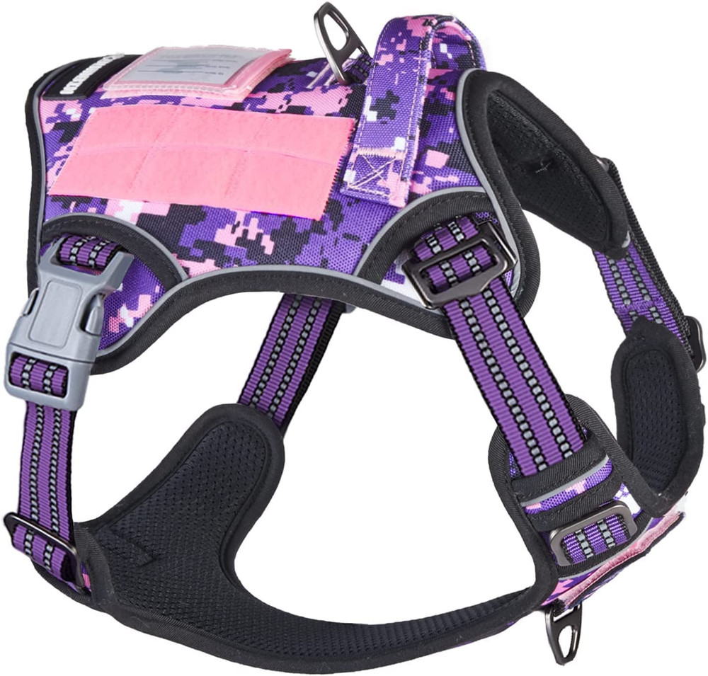 Tactical No Pull Dog Harness Adjustable Reflective Training Vest Purple Camo
