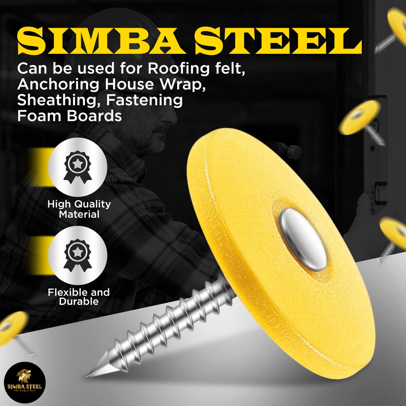 #12 x 1 in. Plastic Round Cap Roofing Nail (2,000-Pack) SimbaSteel