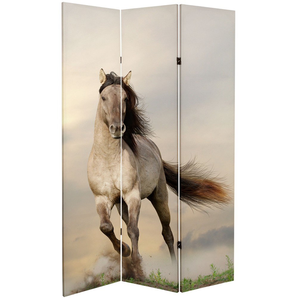 6 ft. Tall Double Sided Galloping Horses Canvas Room Divider