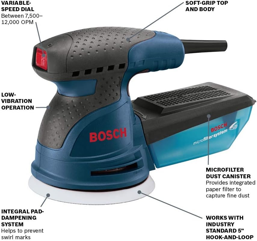 Palm Sander 2.5 Amp 5 Inch Corded Variable Speed Random Orbital Sander