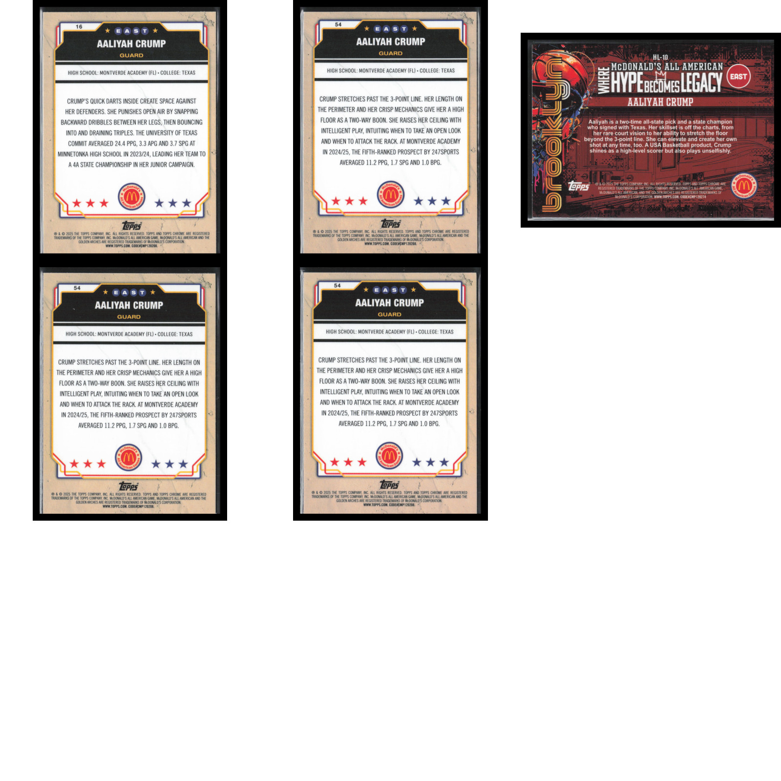 Aaliyah Crump Rookie 5 Card Lot 2025 Topps Chrome McDonalds All American