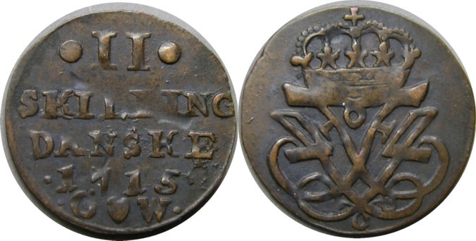 elf Denmark 2 Skilling 1715 CW