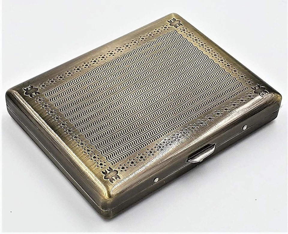 Stylish Antique Brass Cigarette Case - Holds All Sizes, Includes RFID Security