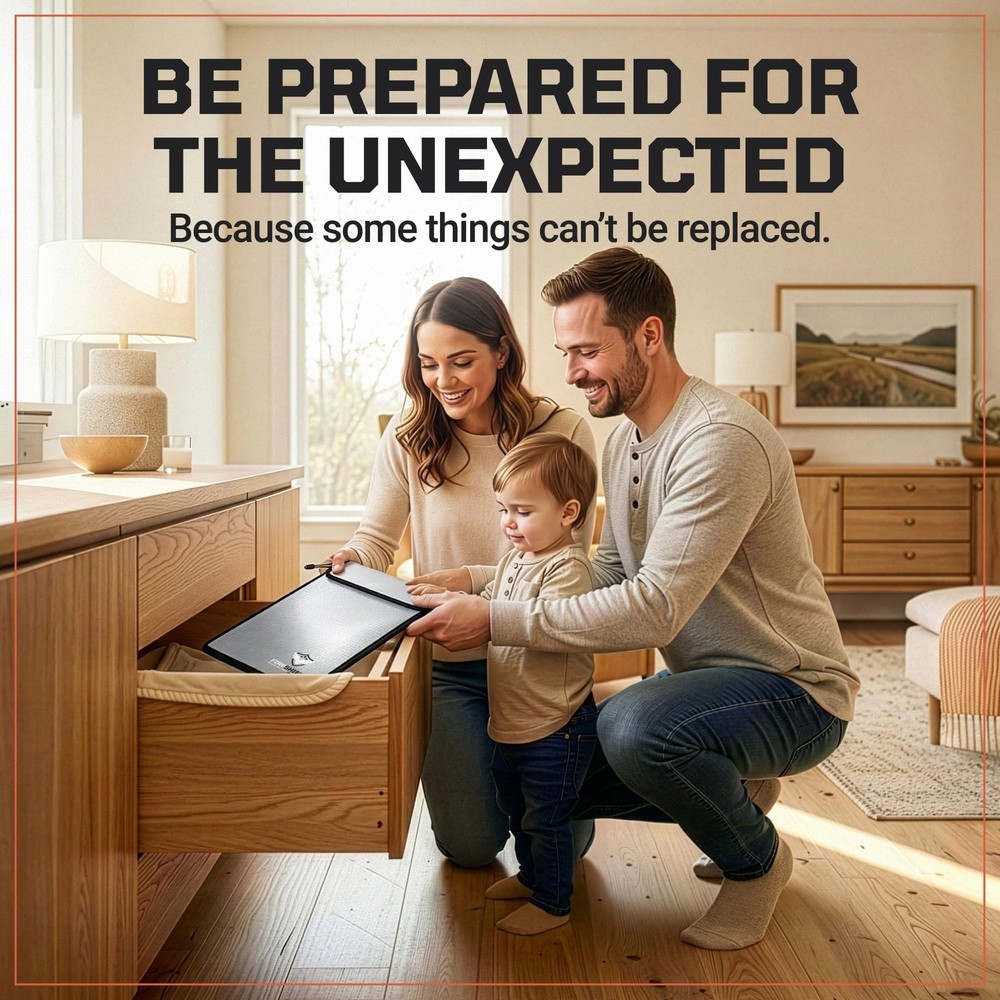 FIRESHIELD PRO Upgraded 2000°F Fireproof Document Bag w/ Large, Matte Silver