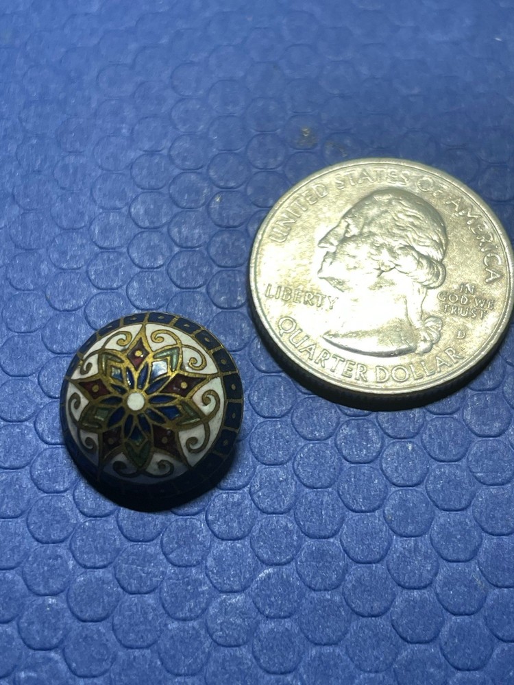 Antique French Champleve Enamel Multicolored Button