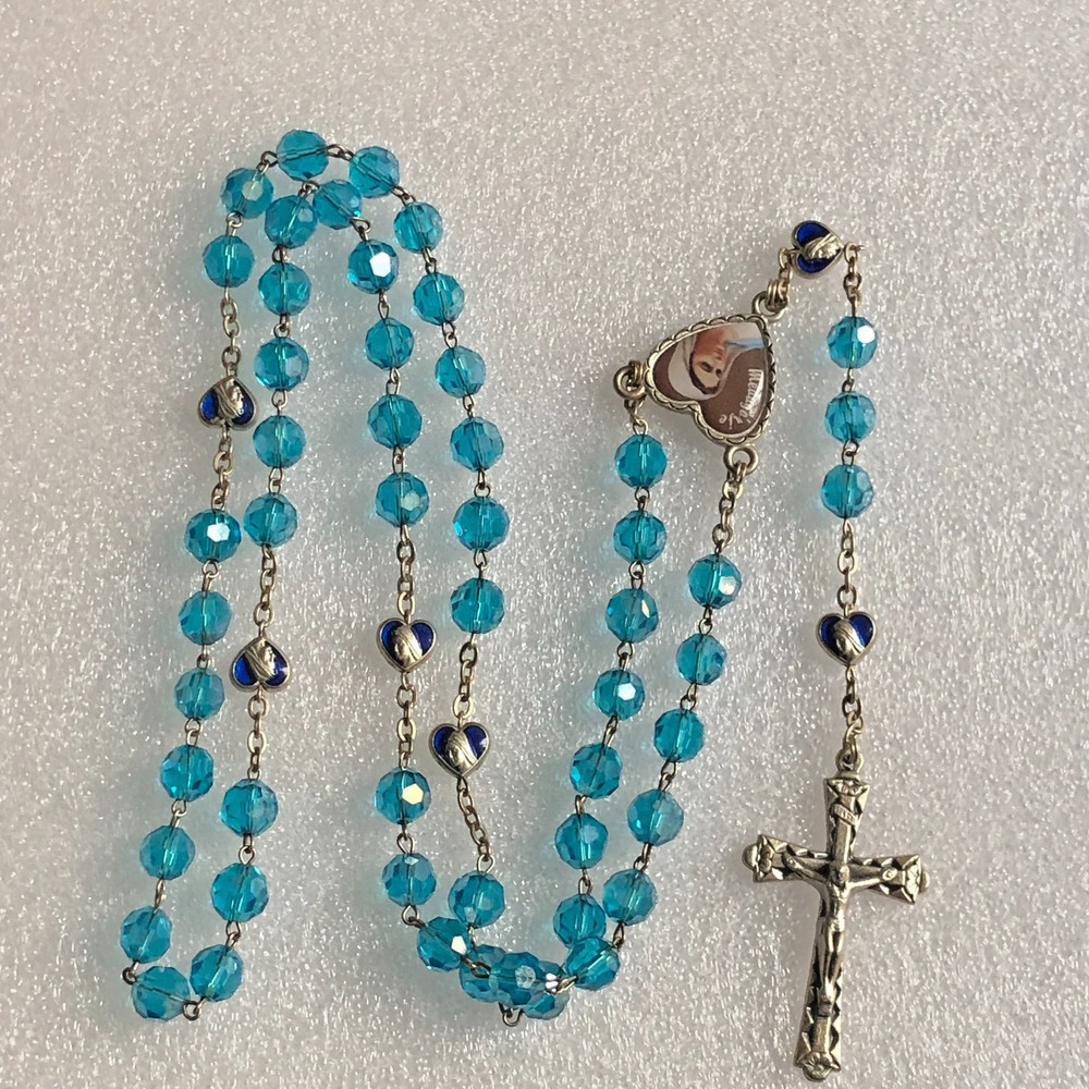 Light Blue Crystals Beads Catholic Rosary Necklace Italy