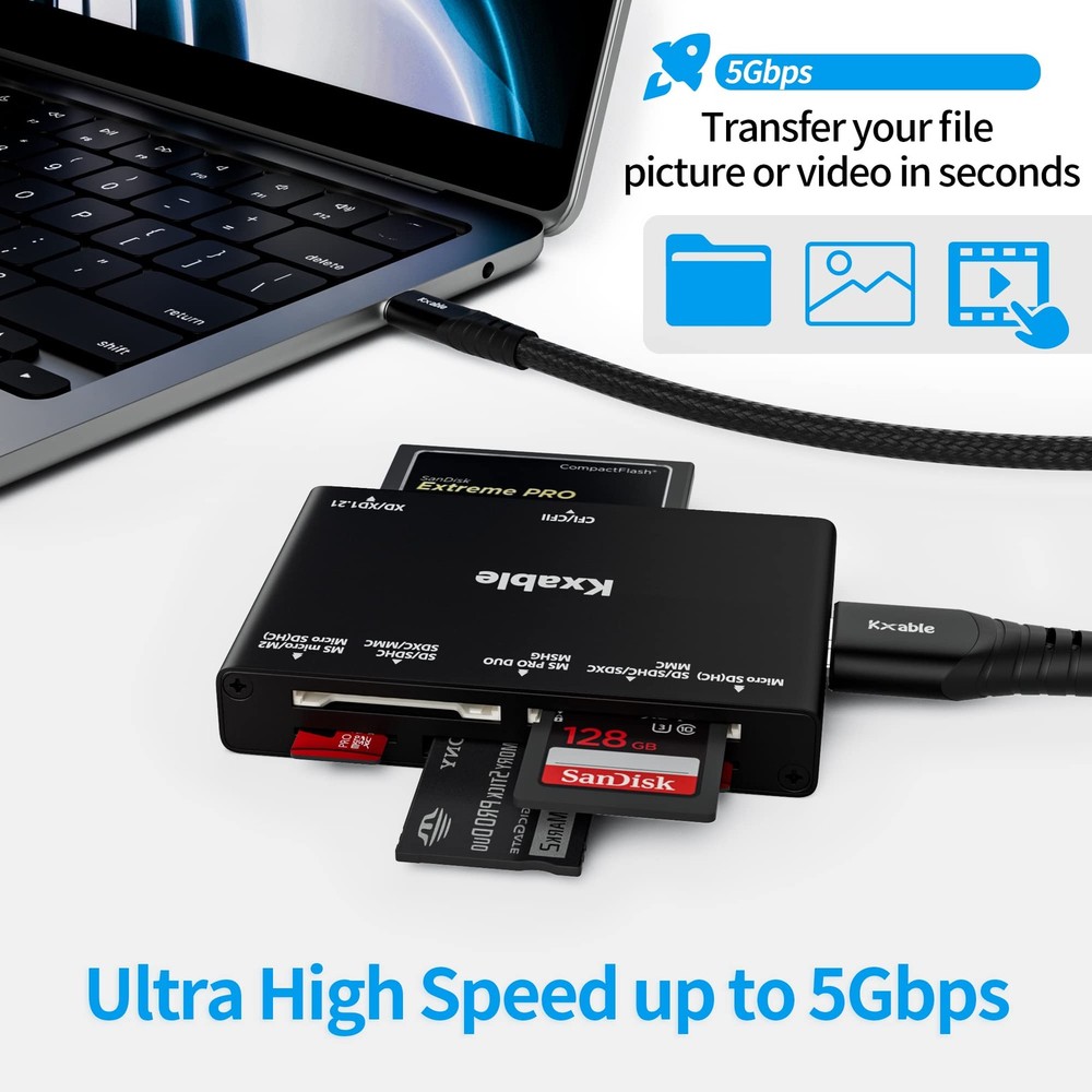 SD Card Reader 7 in 1, USB 3.0 Memory Card Reader/Writer 5Gbps, for SD/Micro ...